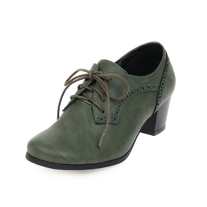 green Women's chunky heels  brogue shoes for office and casual wear