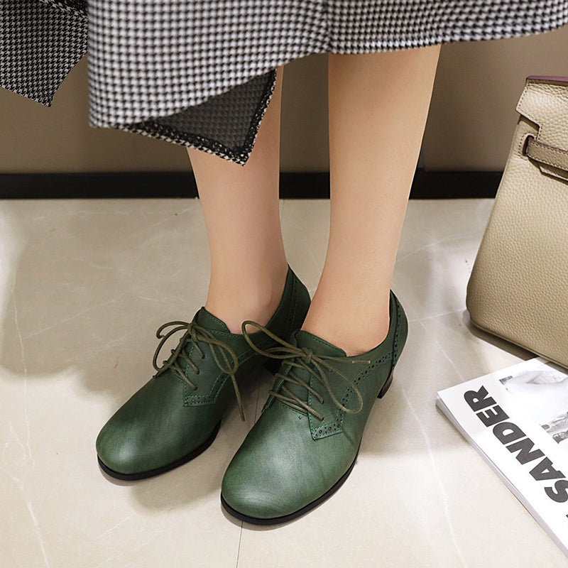 green Women's chunky heels  brogue shoes for office and casual wear