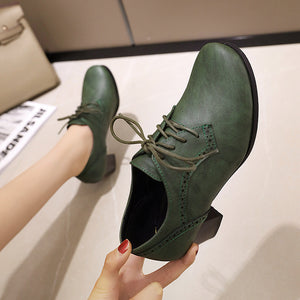 green Women's chunky heels  brogue shoes for office and casual wear