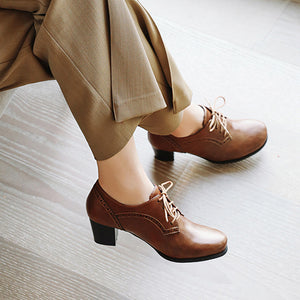 brown Women's chunky heels  brogue shoes for office and casual wear