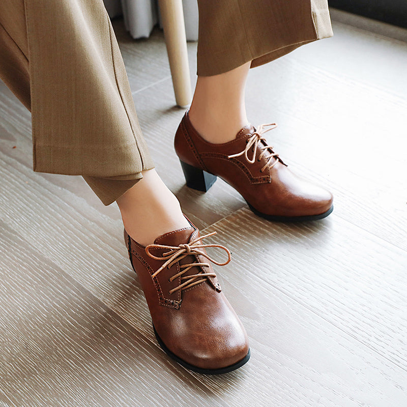 brown Women's chunky heels  brogue shoes for office and casual wear