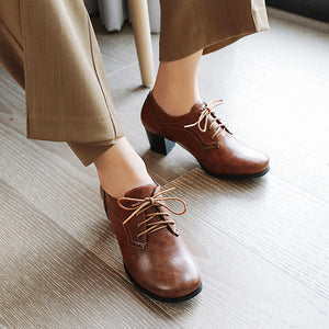 brown Women's chunky heels  brogue shoes for office and casual wear