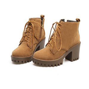 Women's chunky heels combat boots