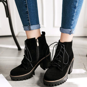 Women's chunky heels combat boots