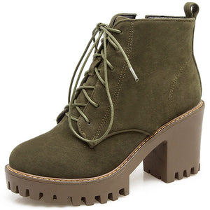 Women's chunky heels combat boots