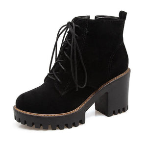 Women's chunky heels combat boots