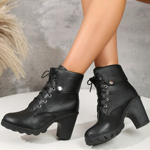 Women's chunky high heels combat boots