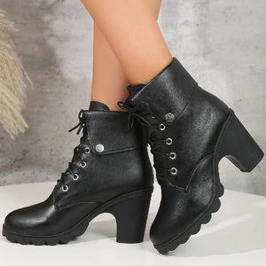 Women's chunky high heels combat boots