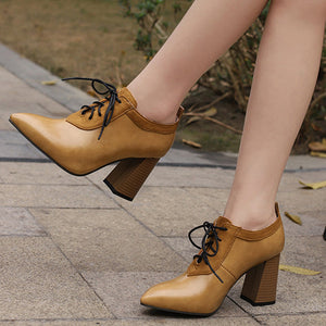 Women's chunky high heels pointed toe oxfords pumps