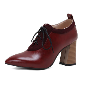 Women's chunky high heels pointed toe oxfords pumps