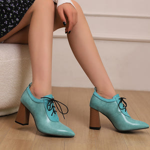Women's chunky high heels pointed toe oxfords pumps
