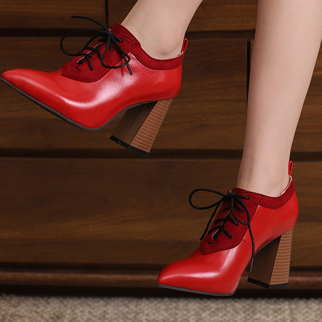 Women's chunky high heels pointed toe oxfords pumps