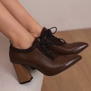 Women's chunky high heels pointed toe oxfords pumps