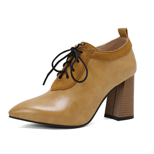Women's chunky high heels pointed toe oxfords pumps