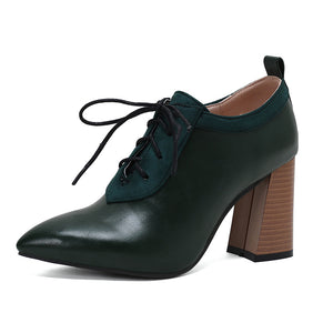 Women's chunky high heels pointed toe oxfords pumps