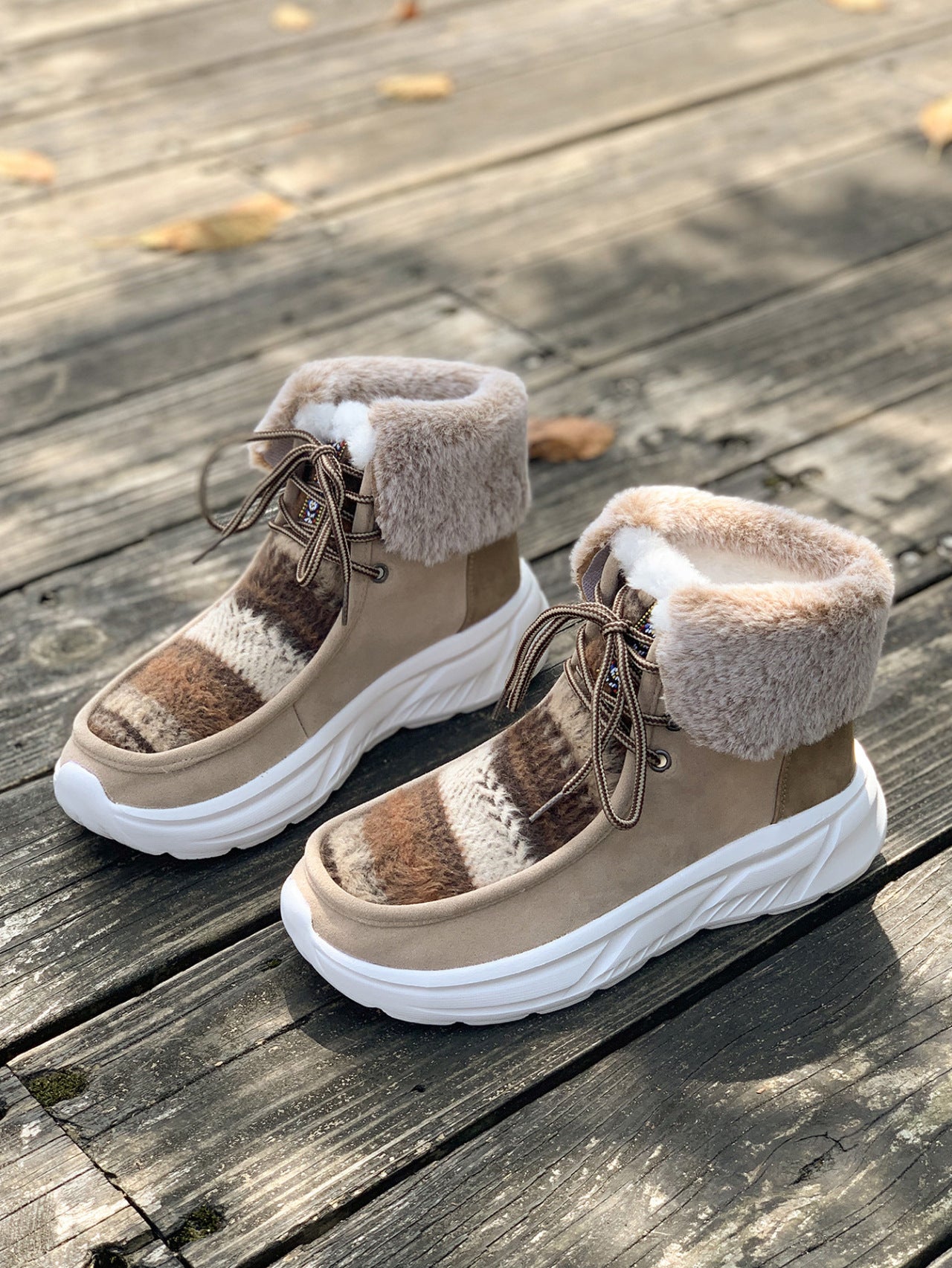 Women's chunky platform colorblock plush lining snow boots anti-skid