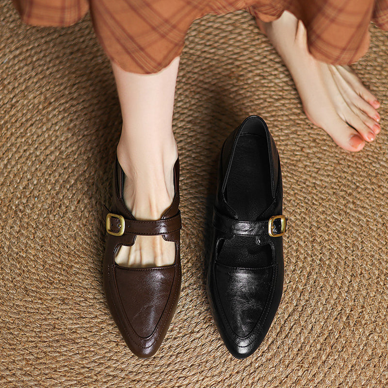 brown Women's classic Mary Jane pumps with gold buckle