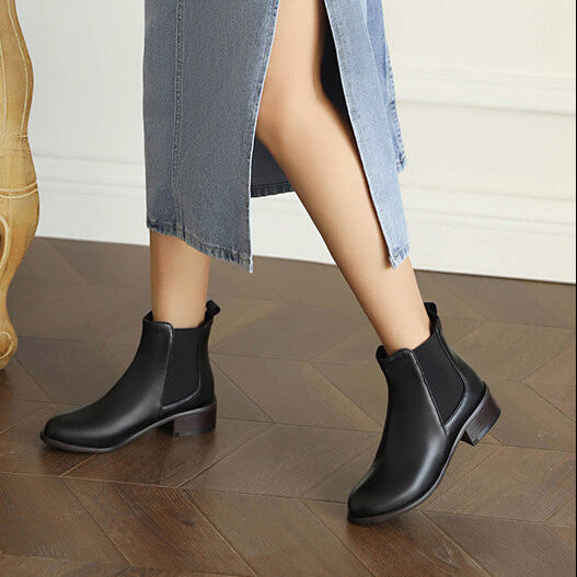 black Women's classic low heels chelsea boots