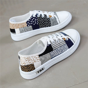 Women's Lace-Up Fabric Sneakers – Printed & Solid Casual Styles