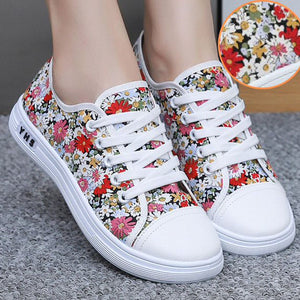 Women's Lace-Up Fabric Sneakers – Printed & Solid Casual Styles