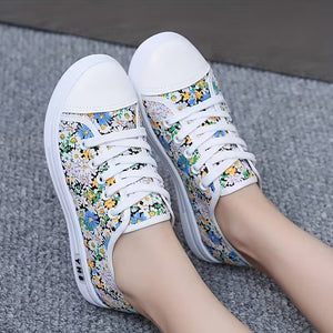 Women's Lace-Up Fabric Sneakers – Printed & Solid Casual Styles