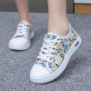Women's Lace-Up Fabric Sneakers – Printed & Solid Casual Styles