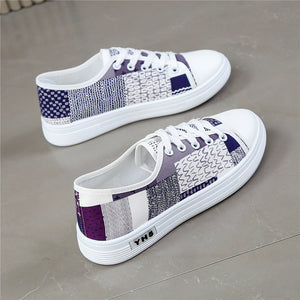 Women's Lace-Up Fabric Sneakers – Printed & Solid Casual Styles