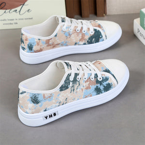 Women's Lace-Up Fabric Sneakers – Printed & Solid Casual Styles