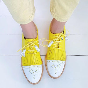 Women's Fringe Oxford Shoes – Perforated Cap Toe Lace-Up Style