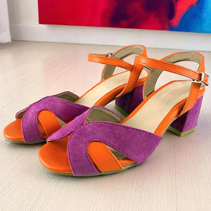 Women's colorblock peep toe block heels sandals
