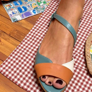blue Women's colorblock peep toe sandals