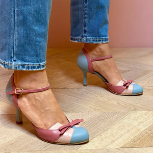 Women's color blocks stiletto high heels pumps with bowknot