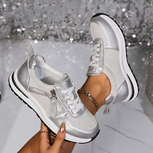 Women's comfortable low wedge heels platform sneakers  with side zipper