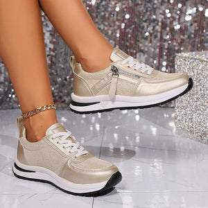 Women's comfortable low wedge heels platform sneakers  with side zipper