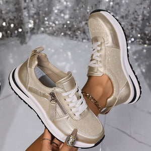 Women's comfortable low wedge heels platform sneakers  with side zipper