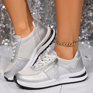 Women's comfortable low wedge heels platform sneakers  with side zipper