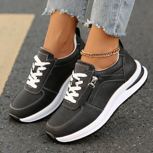 Women's comfortable low wedge heels platform sneakers  with side zipper