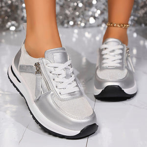 Women's comfortable low wedge heels platform sneakers  with side zipper