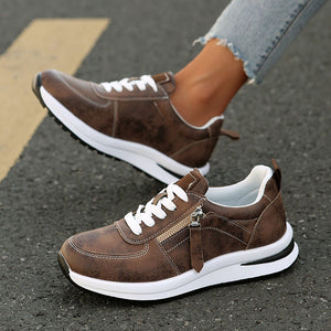Women's comfortable low wedge heels platform sneakers  with side zipper