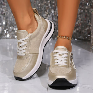 Women's comfortable low wedge heels platform sneakers  with side zipper