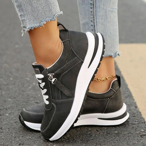 Women's comfortable low wedge heels platform sneakers  with side zipper