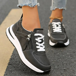 Women's comfortable low wedge heels platform sneakers  with side zipper