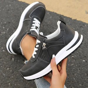 Women's comfortable low wedge heels platform sneakers  with side zipper