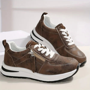 Women's comfortable low wedge heels platform sneakers  with side zipper