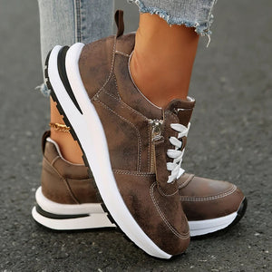 Women's comfortable low wedge heels platform sneakers  with side zipper