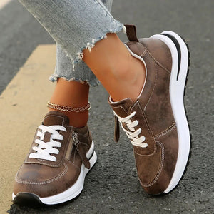 Women's comfortable low wedge heels platform sneakers  with side zipper