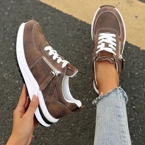 Women's comfortable low wedge heels platform sneakers  with side zipper