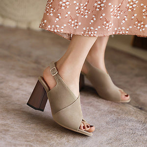 Women's criss cross strap peep toe block heels sandals