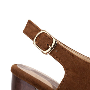 Women's criss cross strap peep toe block heels sandals