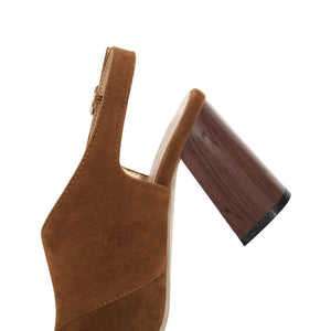 Women's criss cross strap peep toe block heels sandals